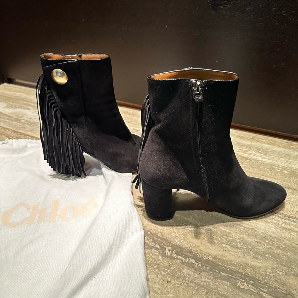 Chloe Black Fringe Ankle Booties - Picture 3 of 5